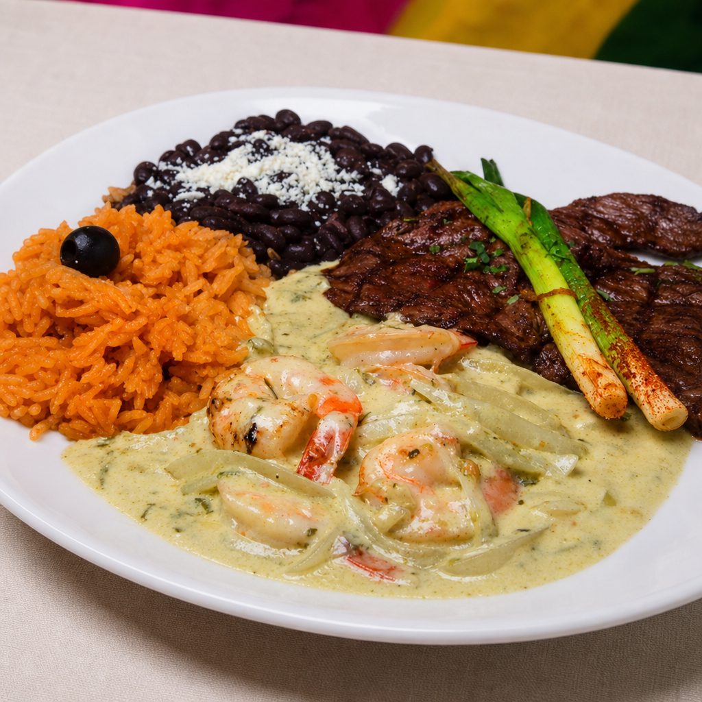 Creamy Camarones & Steak.